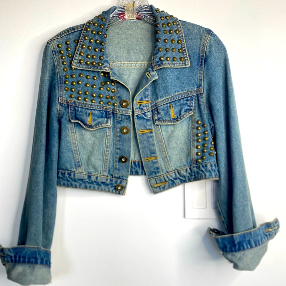Jean jacket, studs, long sleeves, size small